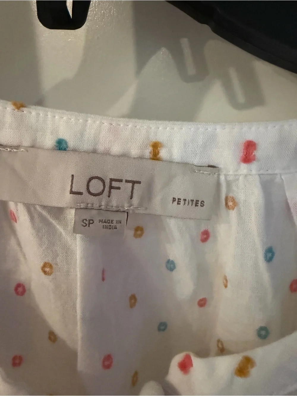 LOFT White Cotton Puff-Sleeve Blouse with Multicolor Dot Print